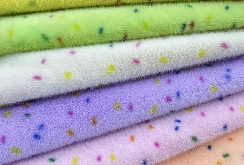 Pure polyester faux mink print with colorful dots